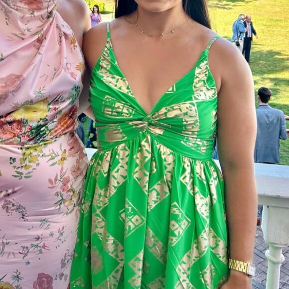 JardinVue Metallic V-Neck Maxi Dress Green Small - Picture 1 of 4